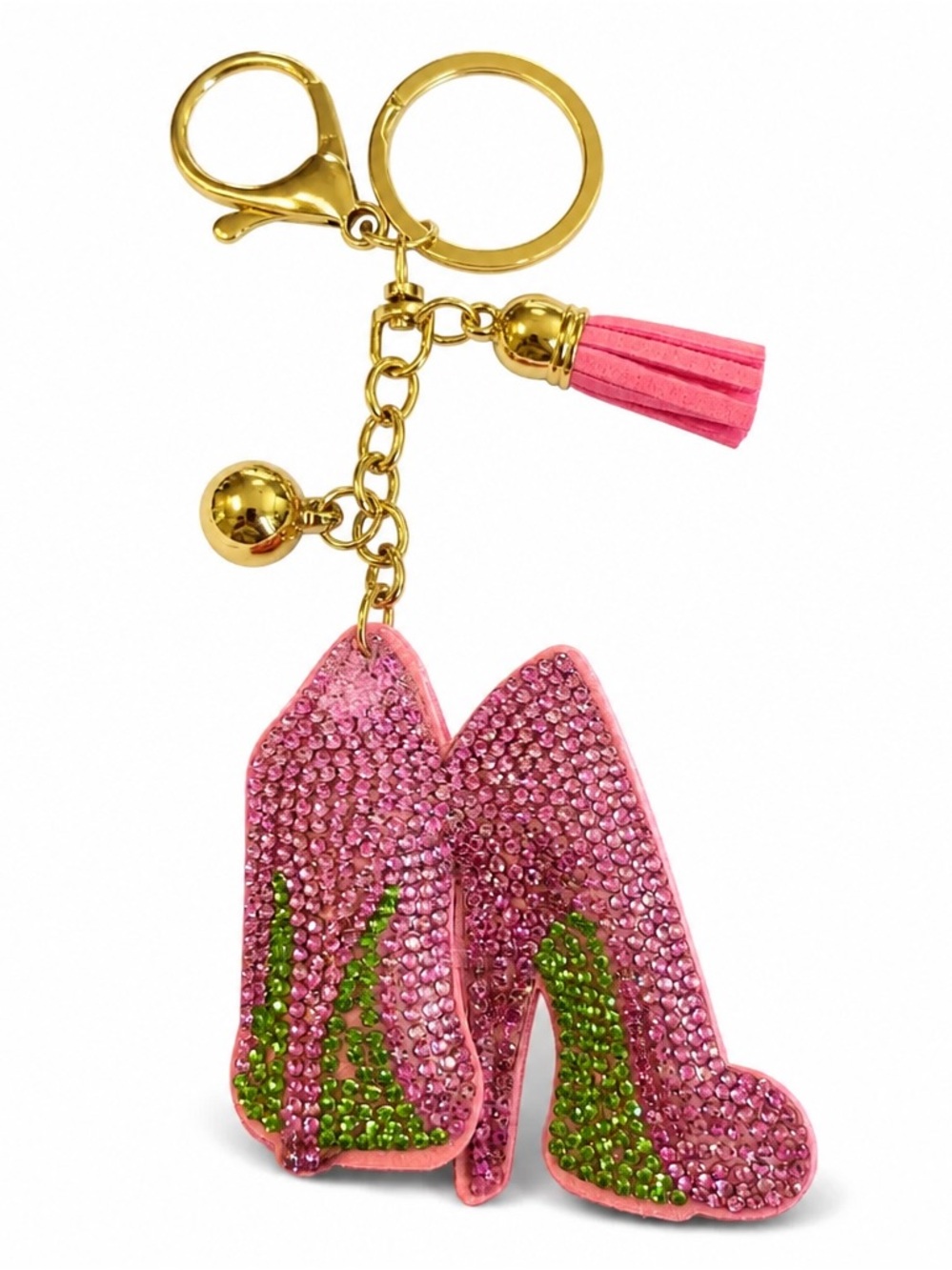 Pink High Heels Crystal Keychain Backpack Bag Charm